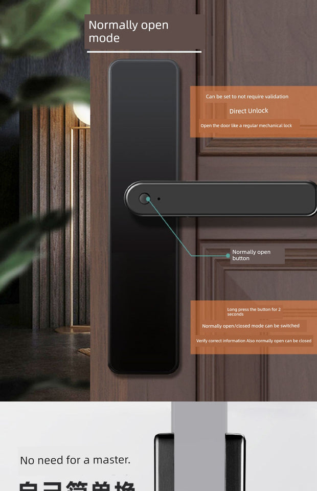 Indoor Bedroom Room Wooden Door Fingerprint Lock Apartment Password Lock For Home Office Electronic Lock Smart Door Lock Neutral