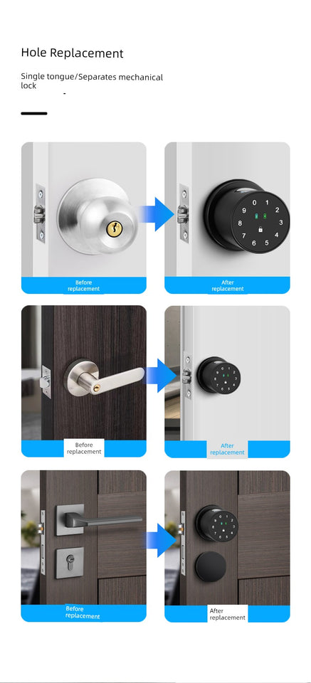 Indoor Fingerprint Lock Bedroom Office Password Lock Room Wooden Door Smart Lock Replaceable For Home Spherical Electronic Lock