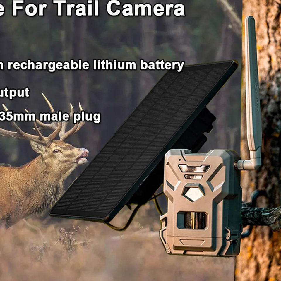 Solar Panel for Trail Cameras with 5000mAh Lithium Battery IP66 Waterproof Compatible with 6V and 12V Outdoor Security Cameras