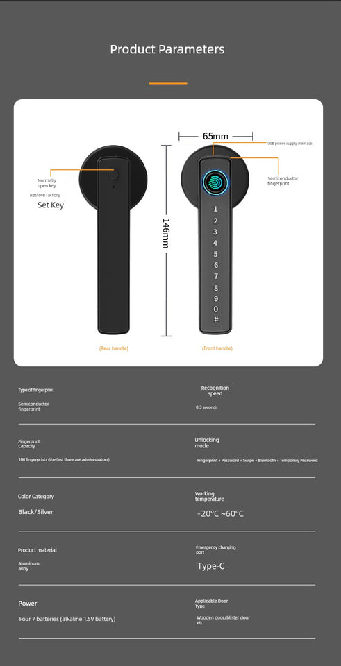 Bedroom Room Door Neutral Fingerprint Lock