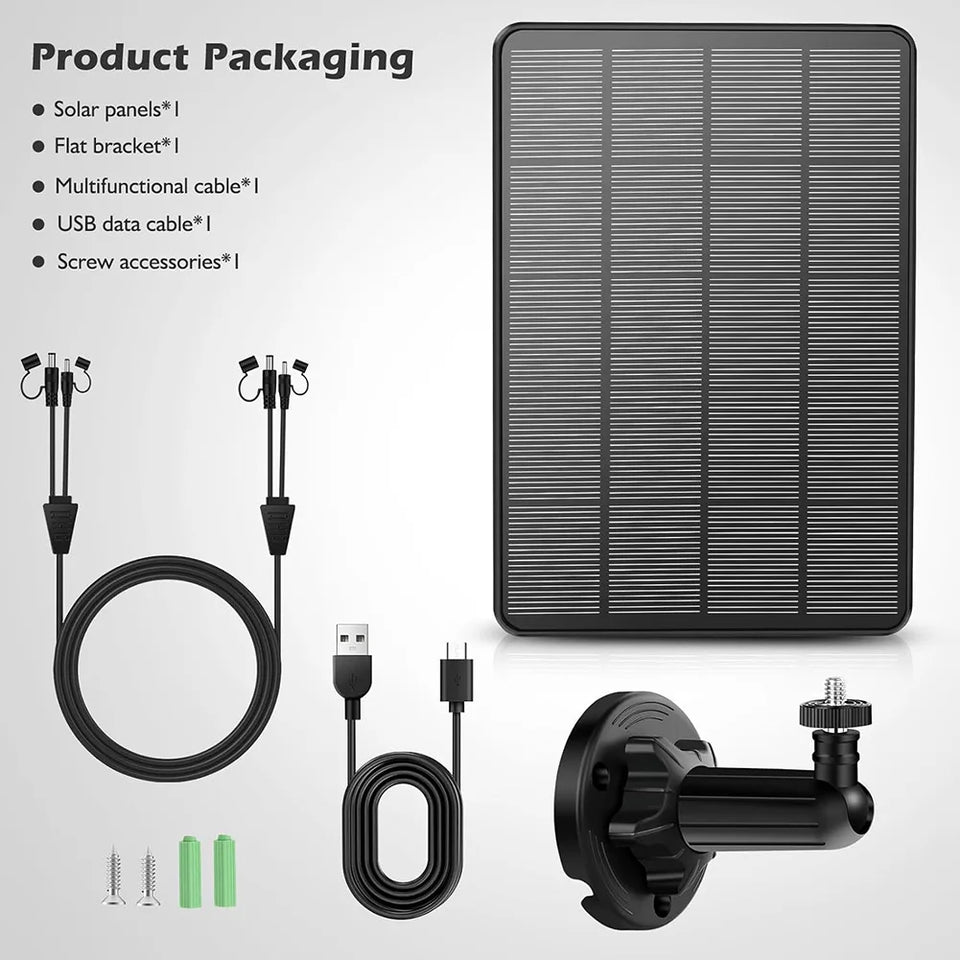 Solar Panel for Trail Cameras with 5000mAh Lithium Battery IP66 Waterproof Compatible with 6V and 12V Outdoor Security Cameras