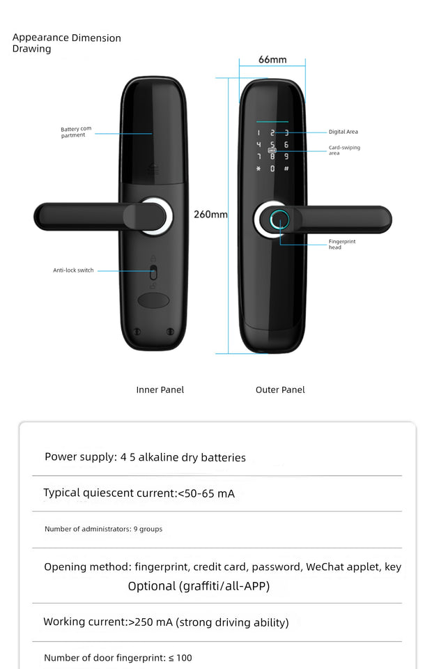 Wooden Door Home Room Bedroom Fingerprint Lock