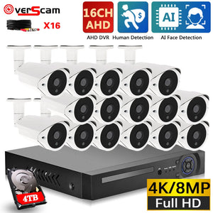 4K 16CH DVR Kit Outdoor Face Detection AHD CCTV Camera Security System Kit 8MP 16 Channel BNC Camera Video Surveillance System