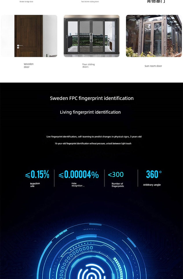 Sliding Gate Fingerprint Lock Broken Bridge Aluminum Screen Door Integrated Sliding Door Smart Lock Aluminium Alloy Door Password Lock Pass Lock